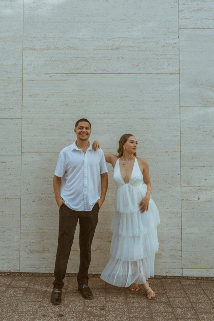 Couple posing for pictures during their Houston elopement.