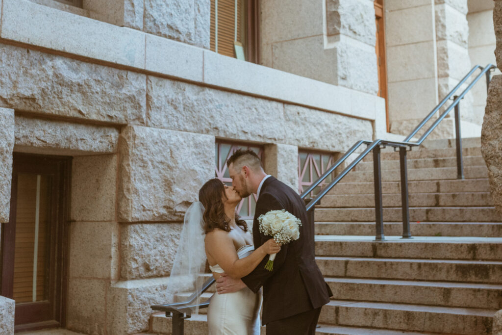 Couple kissing during their Houston Elopement