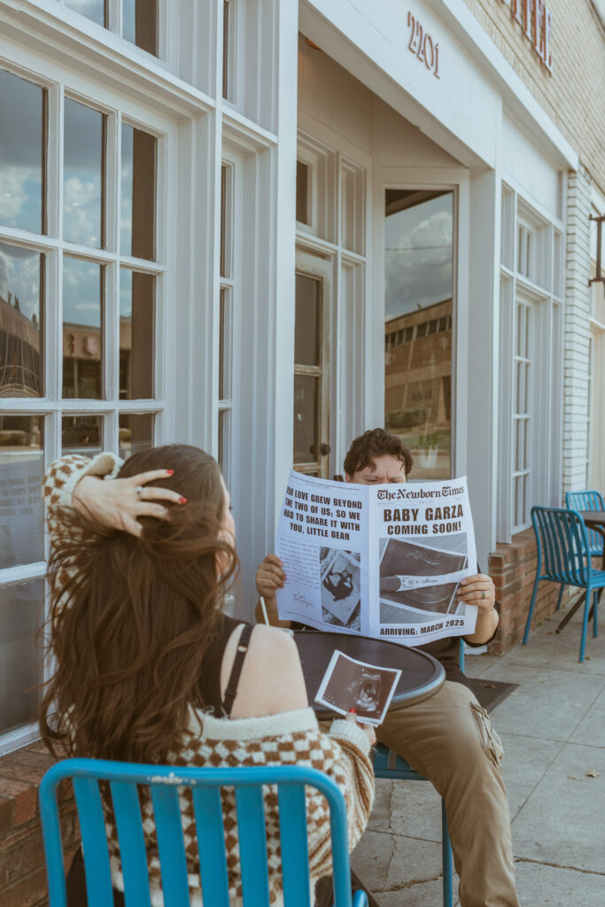 Couple announcing their Pregnancy  at Catalina Coffee